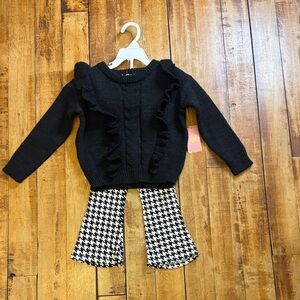 btween Black Knit Sweater flared houndstooth patterned leggings 4T new outfit
